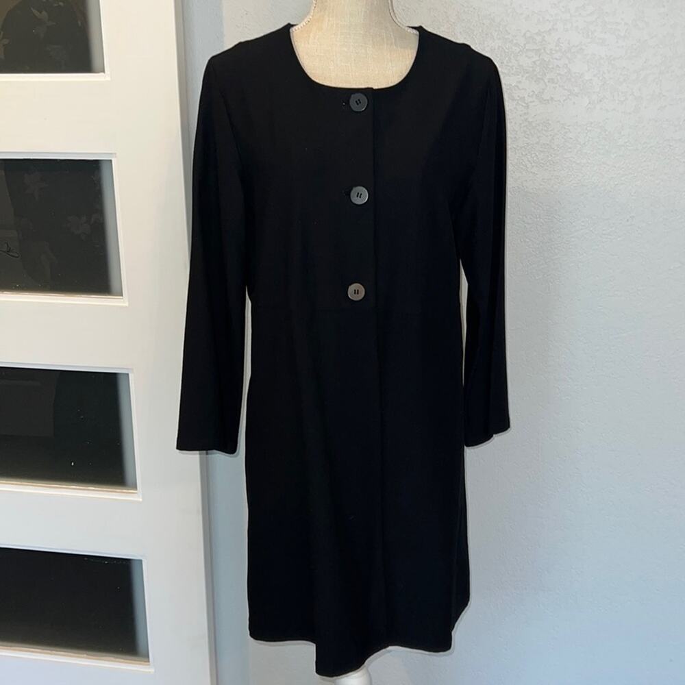 Eileen Fisher Womens Three Button 3/4 Sleeve Jacket Black Size Small